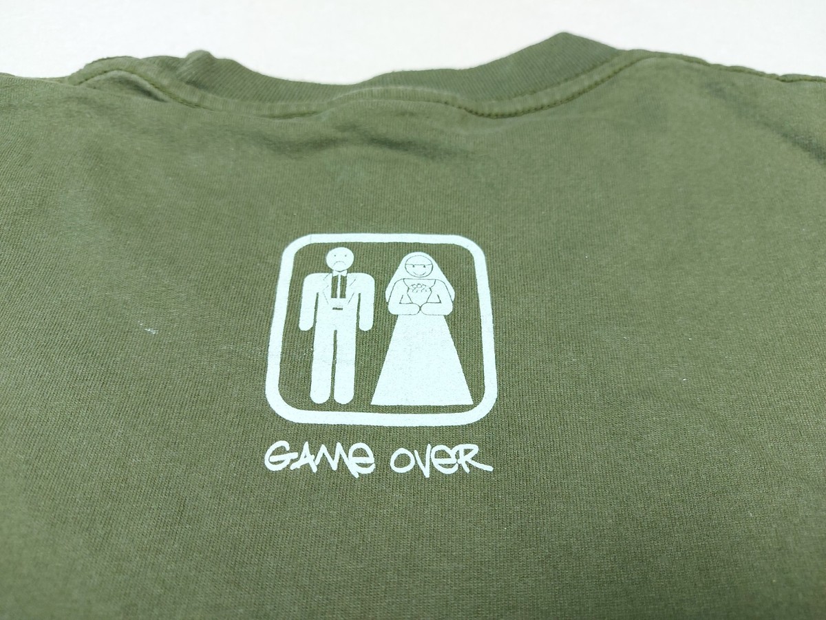 Vintage Y2K Unfledged Game Over Mens Short Sleeve Green T-Shirt 