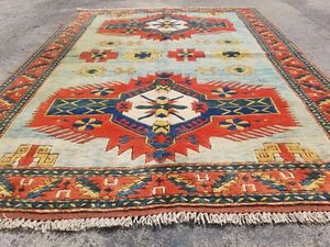 Vintage Distressed Hand Made Traditional Oriental Wool Orange Rug 197x151cm