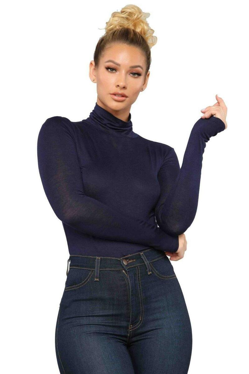 Womens Long Sleeve Polo Neck Roll Neck T Shirt Top Ladies Turtle Neck  Jumper Top