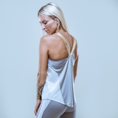 *NEU* Squat Queen Fitness Sport Shirt by All Stars UVP 29  Grau Weiß Gold Top
