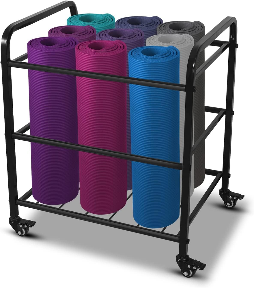 Yoga Mat Storage Rack, Home Gym Studio Organizer Cart for Foam Roller, Yoga Stra