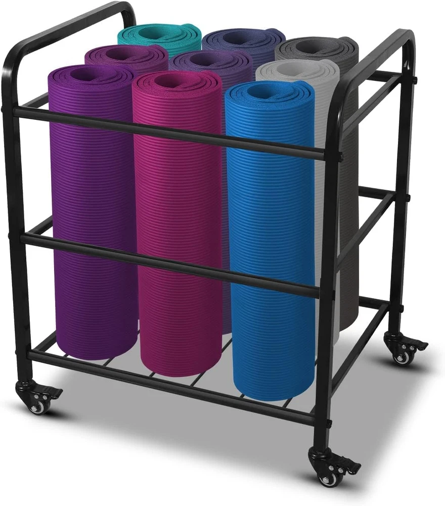 Yoga Mat Storage Rack, Home Gym Studio Organizer Cart for Foam Roller, Yoga Stra