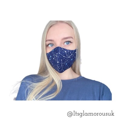 Handgefertigte Constellation Gesichtsmaske - wiederverwendbar - Baumwolle - doppellagig - marine/weiß