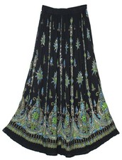 Plus Size 3X/4X/5X/6X Indian Ethnic Sequin Maxi Floral Skirt For Women Boho