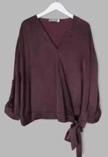 BNWT - MINT VELVET Annika Cupro Wrap Effect Top - Burgundy Size 8