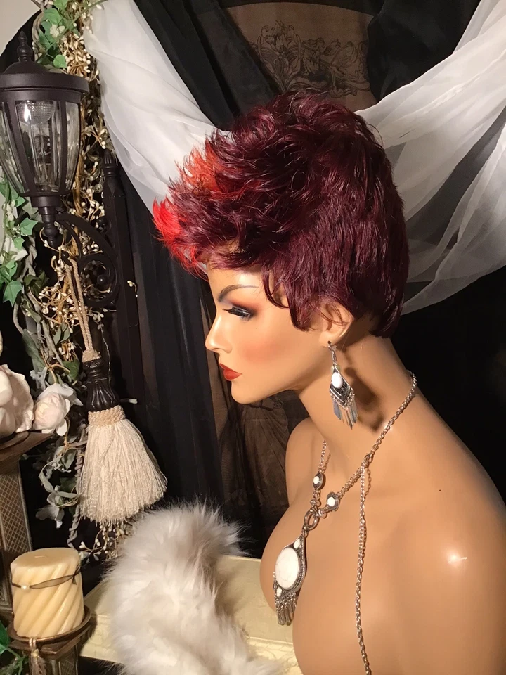 时尚,黑色带红色条纹,小精灵,可爱或朋克摇滚,多功能万圣节假发! — 第 4/4 张图片