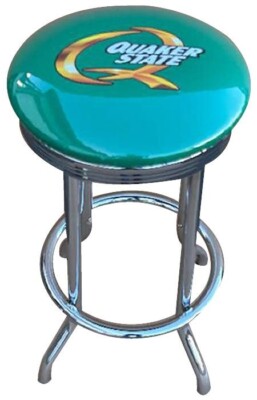 Chrome Bar Stool 24'' Or 30'' Tall Vintage Quaker State Oil Auto Garage Theme Logo