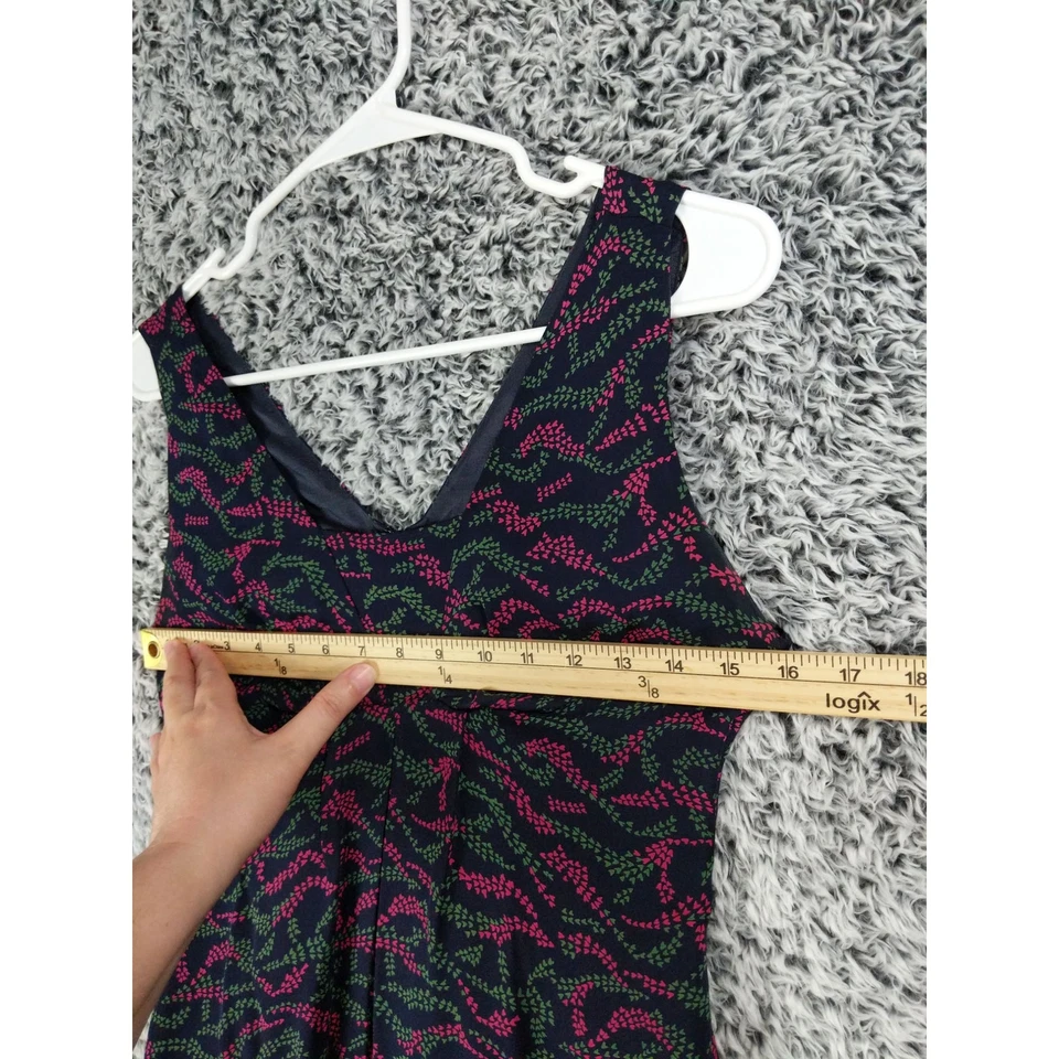 Vestido Multi MARC JACOBS Pradera Índigo Talla 2 100% Seda Floral Corazón Bolsillo de Lujo Foto 4 de 4