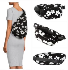 Hands-free Faux Sherpa Sling Bag OR Belt Bag Black White Floral by No Boundaries