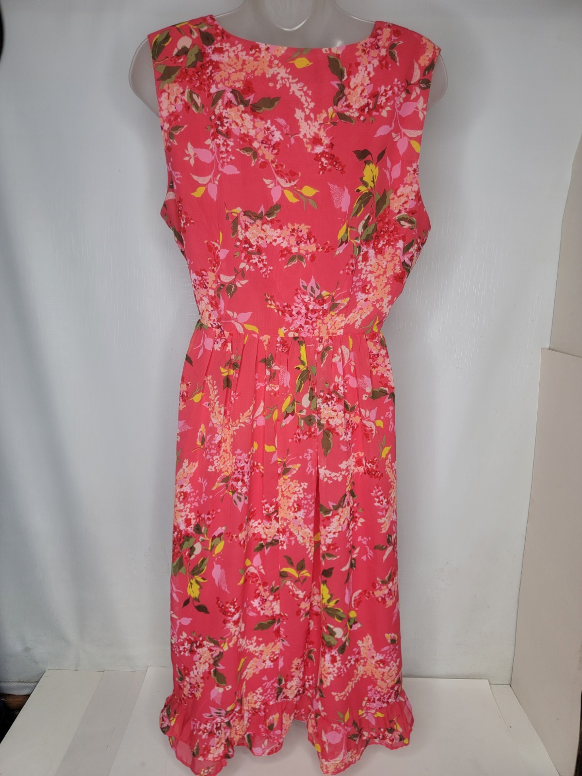 ME George Dress Size 10 Ruffle Sleeveless A-Line Salmon Pink Floral