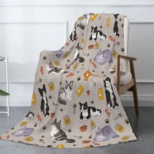 Cat Pattern Flannel Blanket - Super Soft Flannel Throw Lightweight and Warm A...