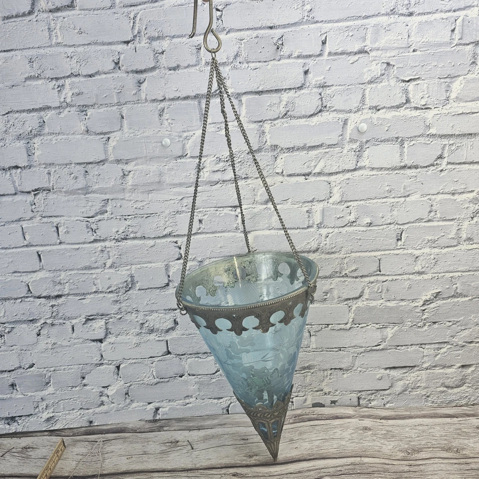 Синий цветочный травленый турецкий стеклянный кулон марокканский фонарь - Изображение 2 из 4