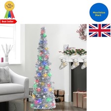 5Ft/1.5M Pop Up Collapsible Christmas Tree with Lights Silver Tinsel Skinny
