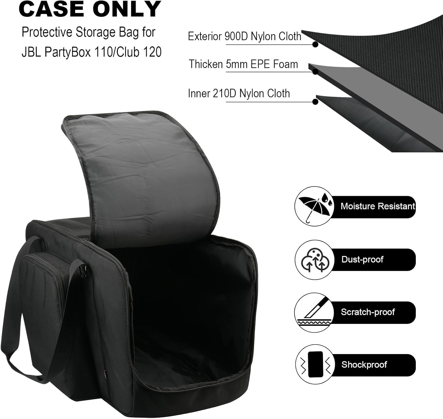 Travel Case Storage Bag for JBL Partybox Club 120 and Partybox 110 Party Speaker