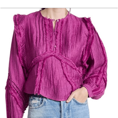 IRO Paris Camer Pleated Long Sleeve Blouse in Purple