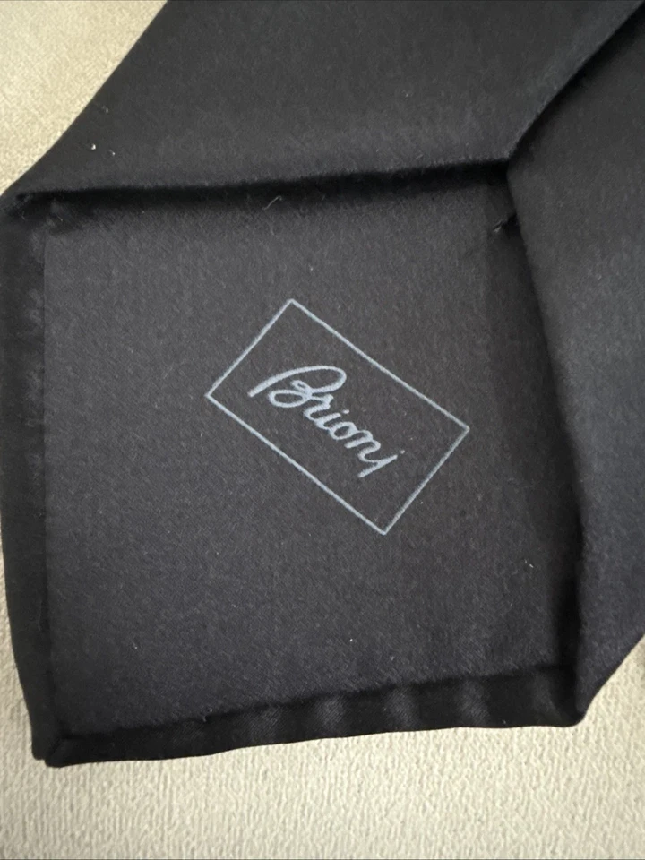 $490 BRIONI Lux Essential Solid Black Satin XL Necktie Silk TIE ITALY handmade - Image 4 of 4