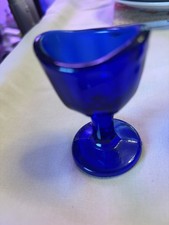 Vintage  Blue  Glass Eye Wash Cup Pedestal Ocular Care Apothecary 1920's