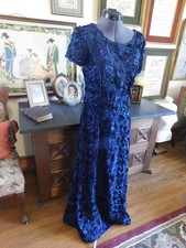 BEAUTIFUL ALEX EVENINGS NAVY BLUE ROSETTE SEQUIN FORMAL GOWN SZ 12