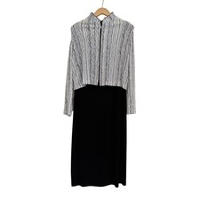 Alex Evenings 2 pc Midi Dress Jacket Set Women 18 Shimmer Formal Event Black Vtg