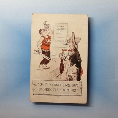 Comic Postkarte um 1920 Schwert Schwalbe Theater Bühne Pumpkin Pie