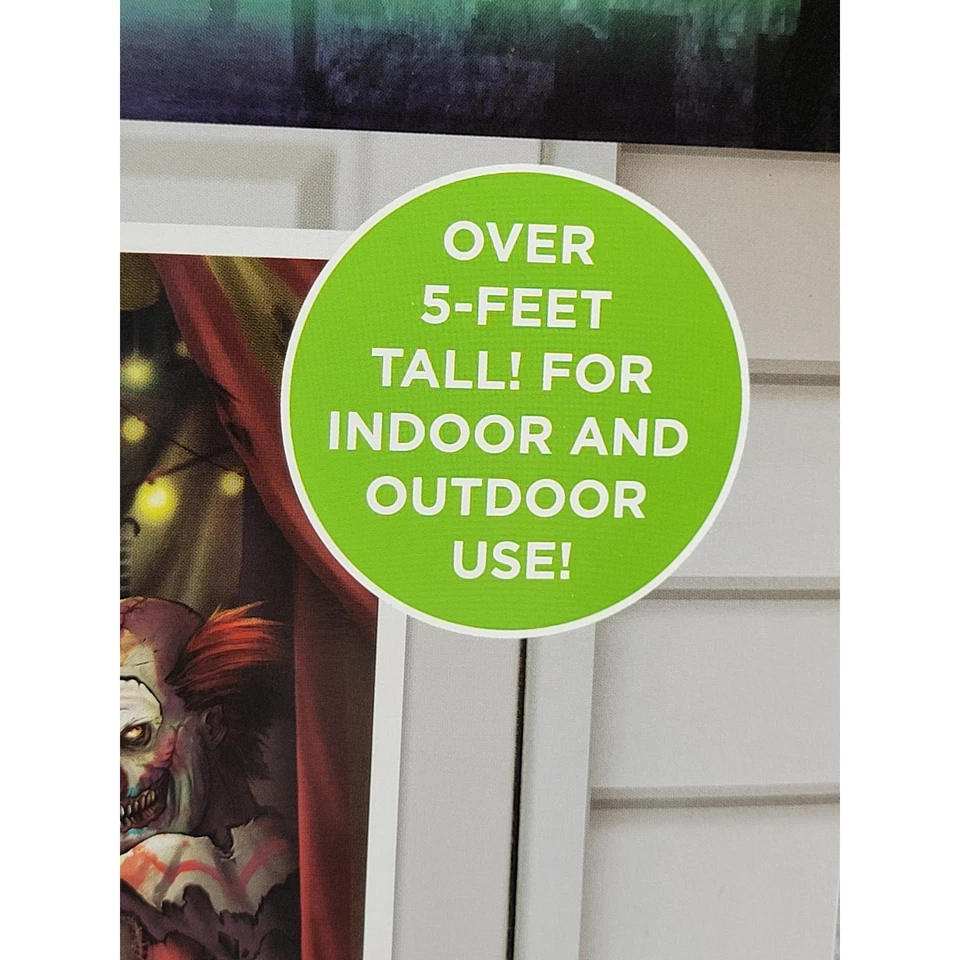 Cubierta de puerta de payaso de carnaval espeluznante Spirit Halloween de más de 5 pies de alto Foto 2 de 4