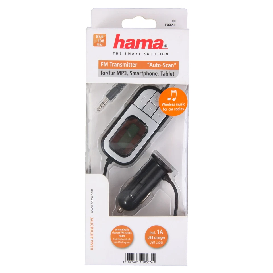 Hama FM Transmitter Display Klinke Auto-Radio AUX Handy MP3-Player Kfz Adaper - Bild 3 von 3