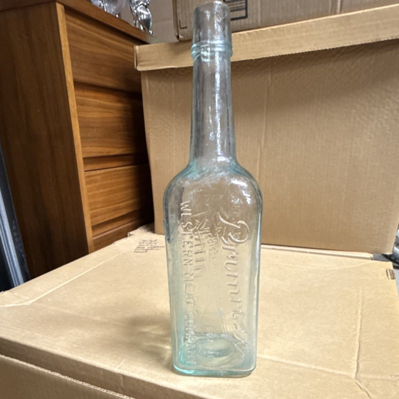 Primrose Brand Western Meat Company Clear Glass Embossed Bottle 