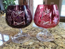 Ajka Crystal Marsala 5” Brandy Snifter Cut to Clear Amethyst -or- Cranberry EUC