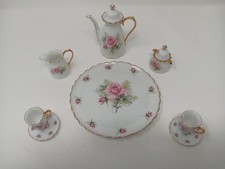 Vintage Miniature Porcelain Tea Set Pink Roses Gold Trim 10pc Japan Dollhouse