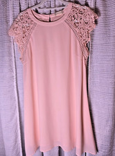 Altar’d State Women's Large Dress Pale Pink Crochet Sleeves ROMANTIC Soft Pastel