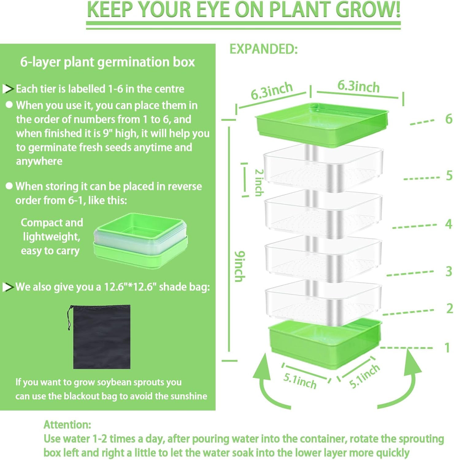 4-Tier Seed Sprouting Kit with Drain Holes and Drain Tray, Upgrade Stackable Mic