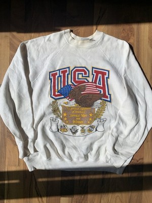 Vintage 90's USA Support The Service Eagle Flag Sweatshirt XL Mens