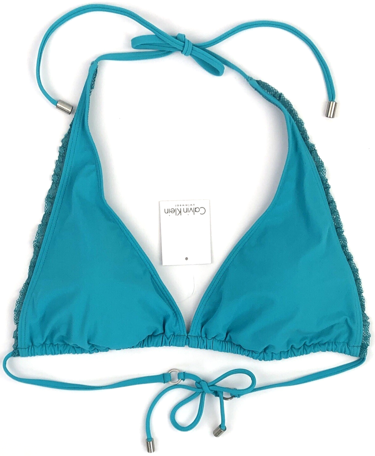 CALVIN KLEIN Core Solids Padded Triangle Bikini Top 16 Solid Turquoise Blue BNWT