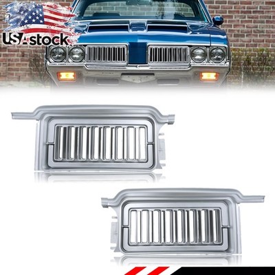 Pair Silver Front Bumper Grill Grille For 1970 Oldsmobile Cutlass / 442 / F85