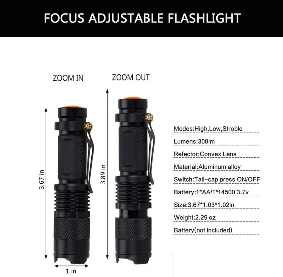 Paquete De 10 Linternas LED De Luz Azul, Linternas Impermeables Con Zoom, Enfoqu - Imagen 3 de 4