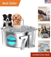 7L Stainless Steel Dog Water Fountain - Super Quiet  Hygienic for Large Pets