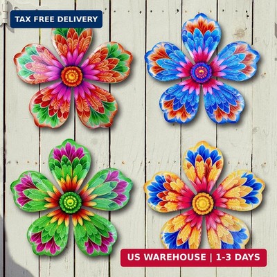 4 Pcs Metal Flower Wall Decor 6.2 Inch Hanging Art for Outdoor Garden Yard Fence