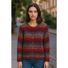 Christopher & Banks Striped Fuzzy Cardigan Sweater Womens Medium Mohair Blend