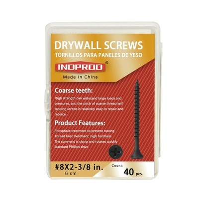 INDPROD Coarse Thread Drywall Screw, #8 x 2-3/8'', x 2-3/8-Inch, Black