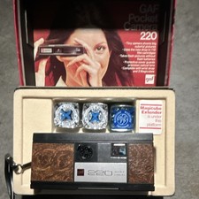 GAF Pocket Camera 220 110 Film Camera w/ Magicubes, Case, Wrist Strap