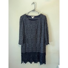 Cato Navy Blue Lace Shift Dress 3/4 Sleeve Scalloped Hem Womens 12