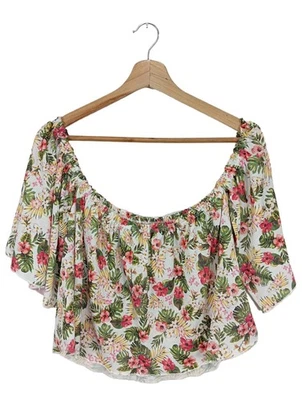 PULL & BEAR T-shirt court Dames Haut T EU 38 blanc-kaki-rose style décontracté - Photo 1/4