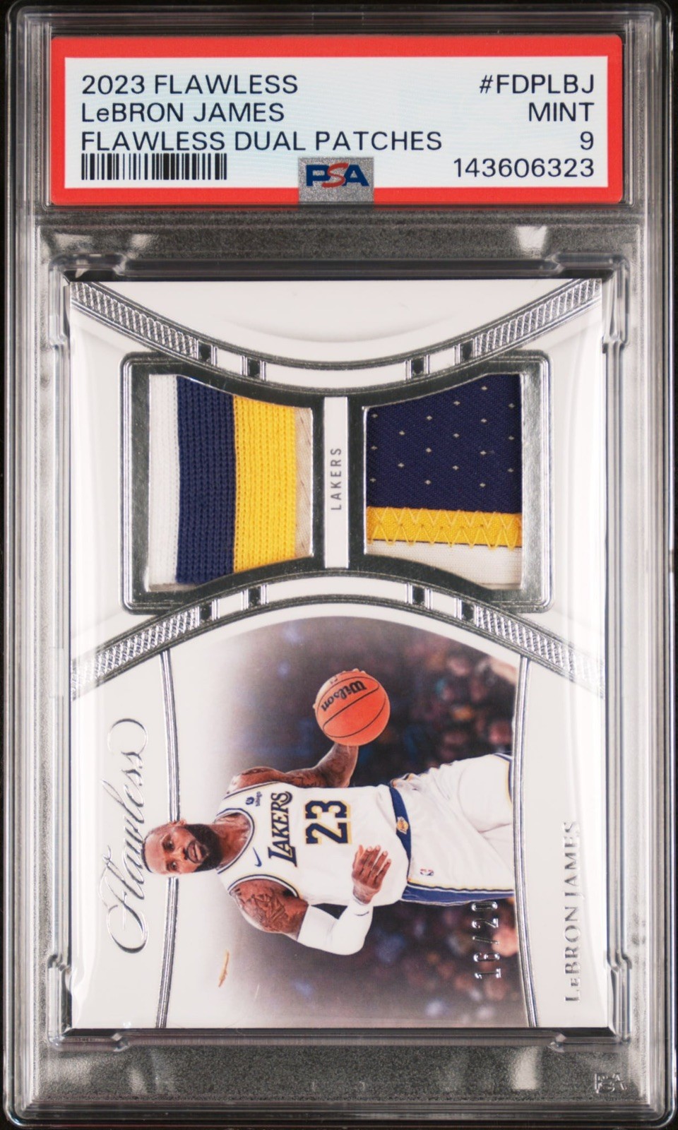 2023-24 Panini Flawless Dual Patches LeBron James #FDP-LBJ /20 PSA 9 Game Worn