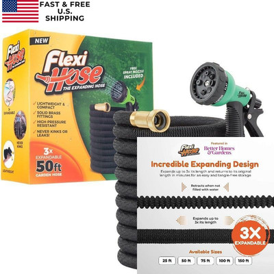 Flexi Hose Expandable Garden with 8 Function Nozzle, 50FT - 50ft, Black