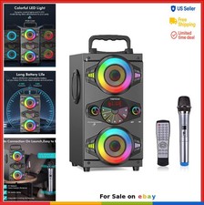 Portable Bluetooth Speaker 60W Wireless Party Subwoofer FM Radio LED Lights