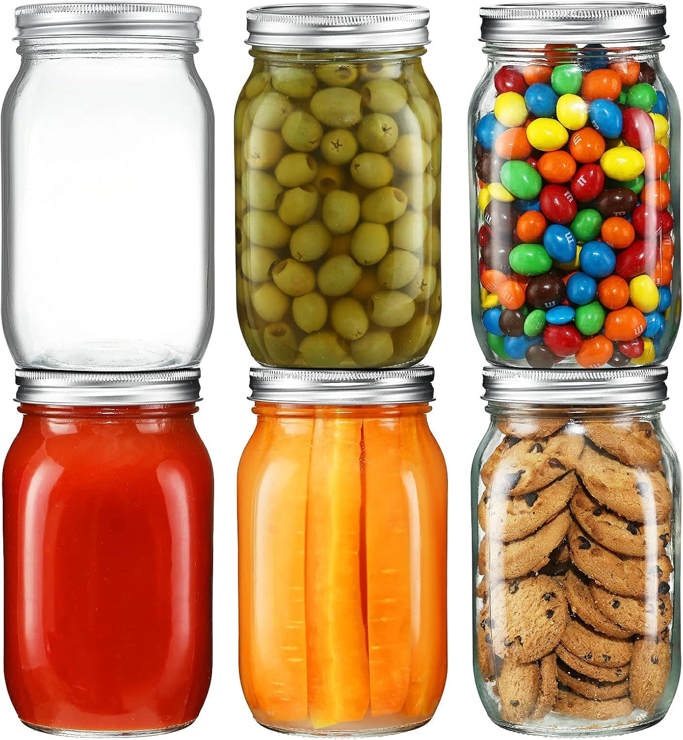6 Pack Wide Mouth Mason Jars 32Oz Glass Canning Jars with Airtight Lids and Band