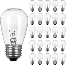 Pack of 26 S14 Commercial Grade Glass Light Bulbs 11 Watt Clear Glass Warm White