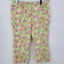 Lilly Pulitzer Women's 6 Cropped Capri Pants Floral Rhino Green Pink