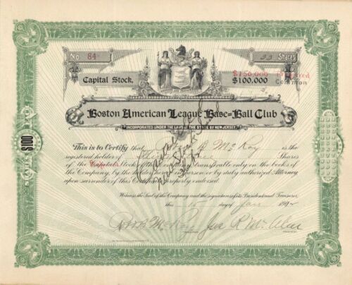 Boston American League Base=Ball Club - 1912 dated Stock Certificate - Sports St - Picture 1 of 1