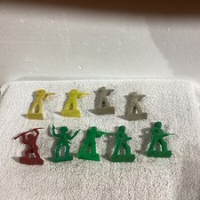 Vintage Lot of 9 Tim Mee Plastic Cowboys Indians Red Green Yellow Grey